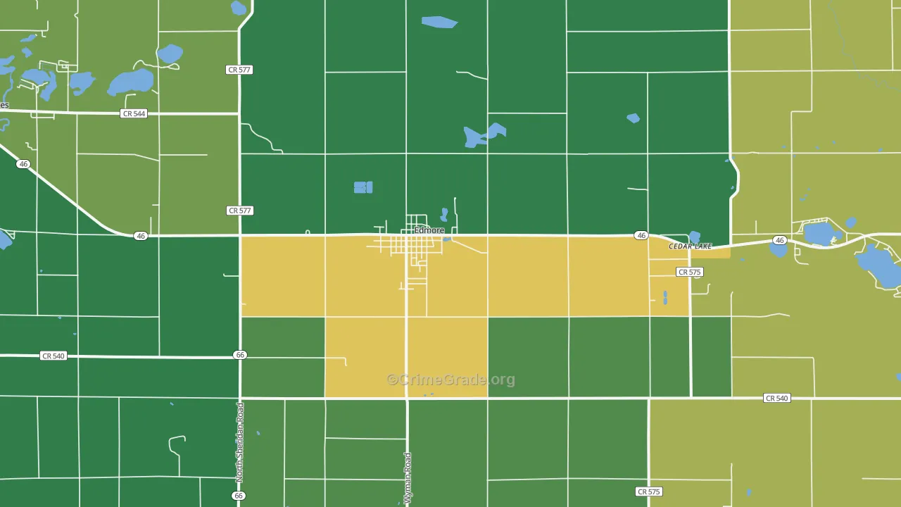 Edmore, MI Map of Burglary Rates