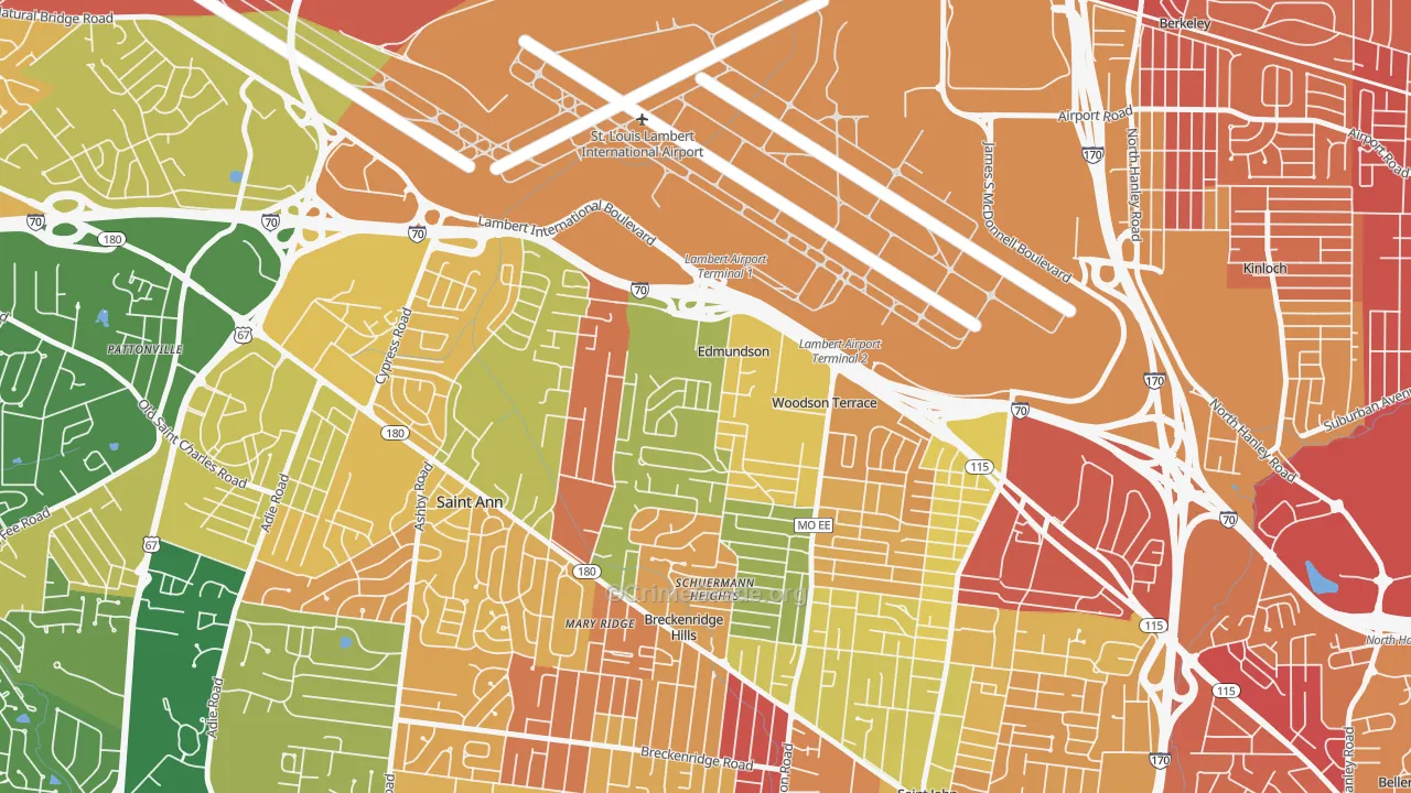 Edmundson, MO Map of Burglary Rates