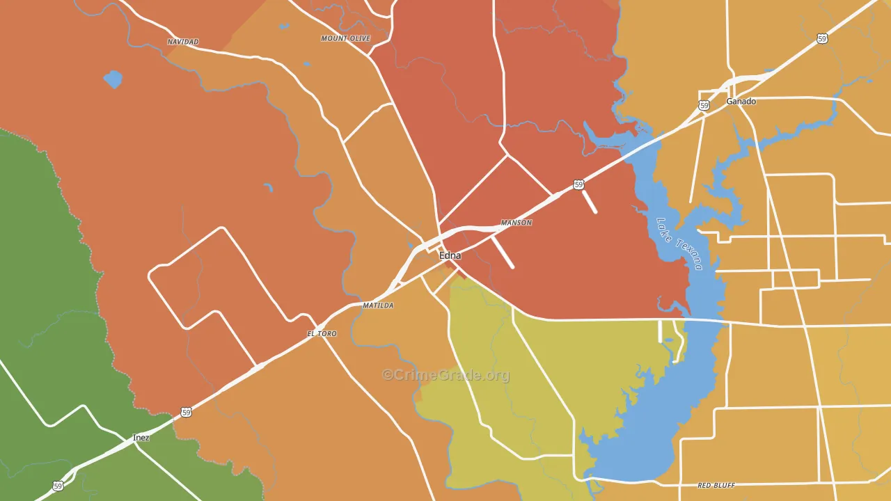 Edna, TX Map of Burglary Rates