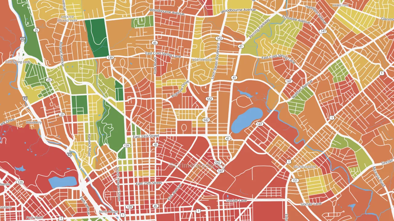 Ednor Gardens-Lakeside, Baltimore, MD Map of Burglary Rates
