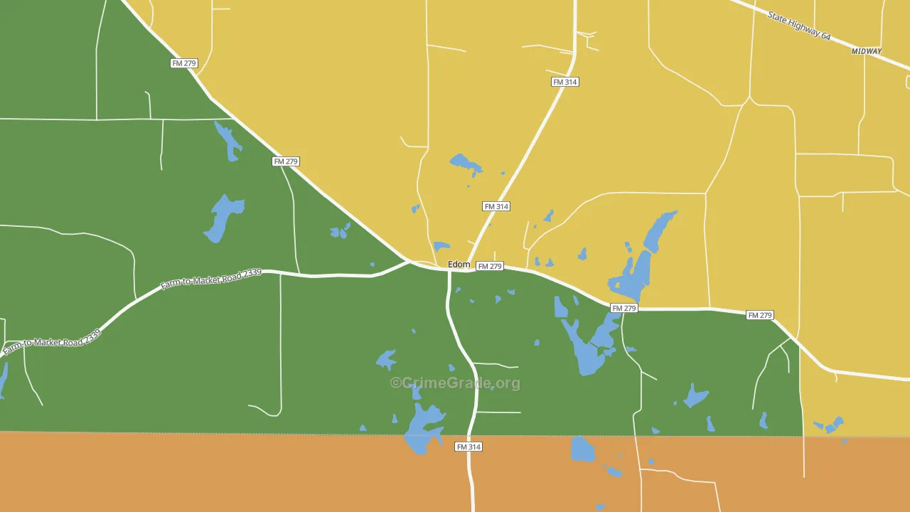 Edom, TX Map of Burglary Rates
