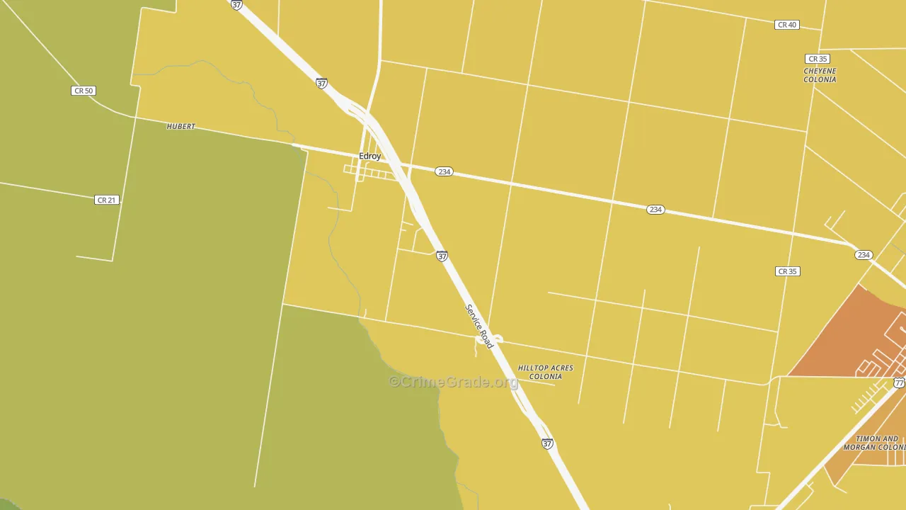 Edroy, TX Map of Burglary Rates
