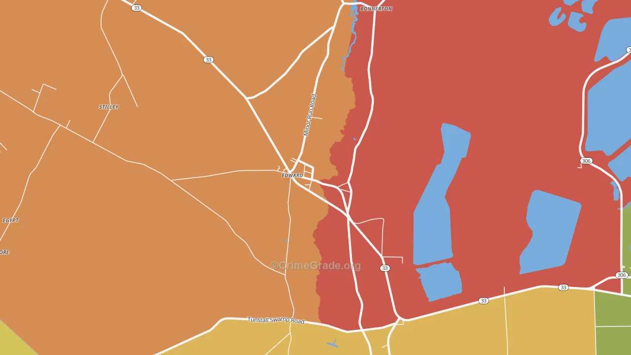 Edward, NC Map of Burglary Rates
