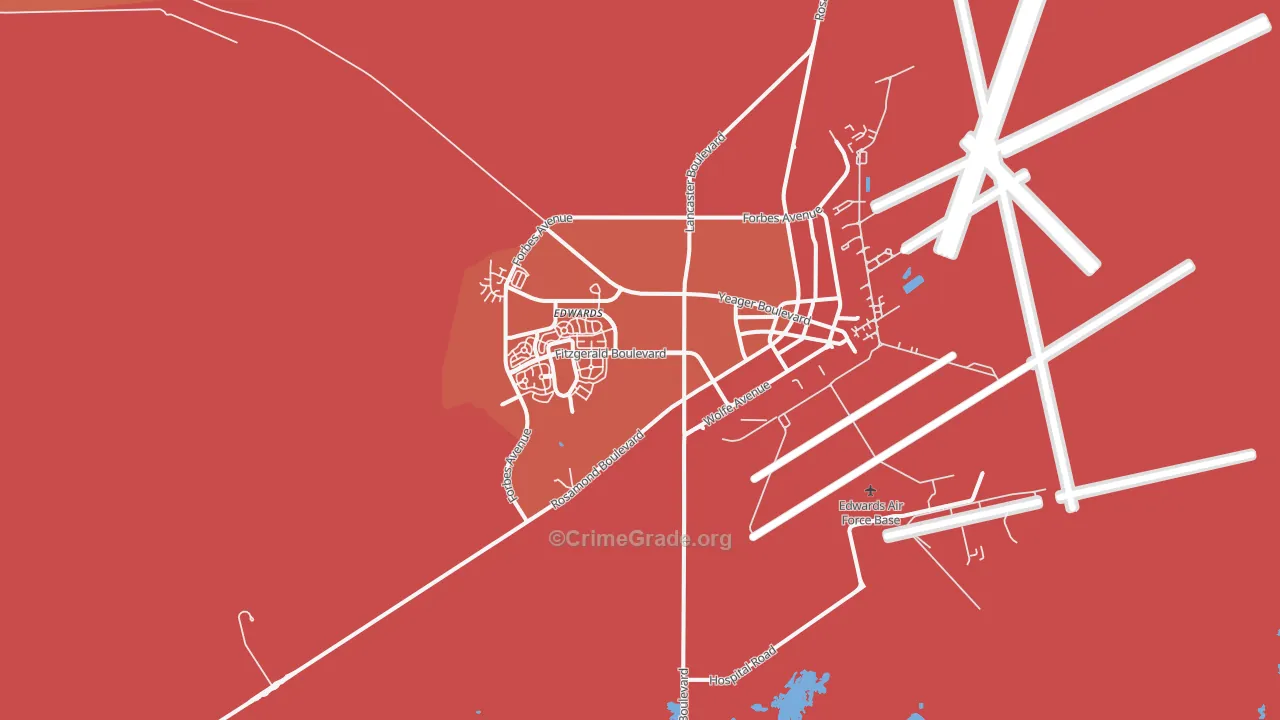 Edwards Air Force Base, CA Map of Burglary Rates