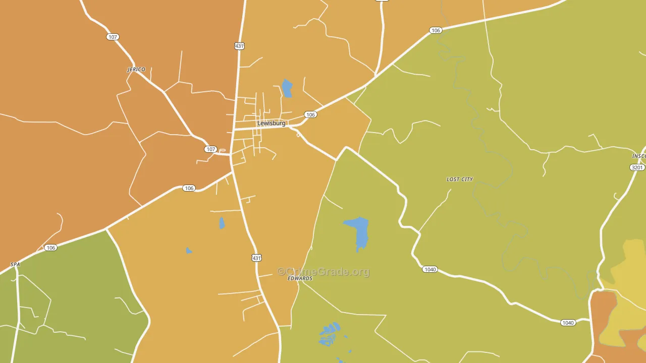 Edwards, KY Map of Burglary Rates