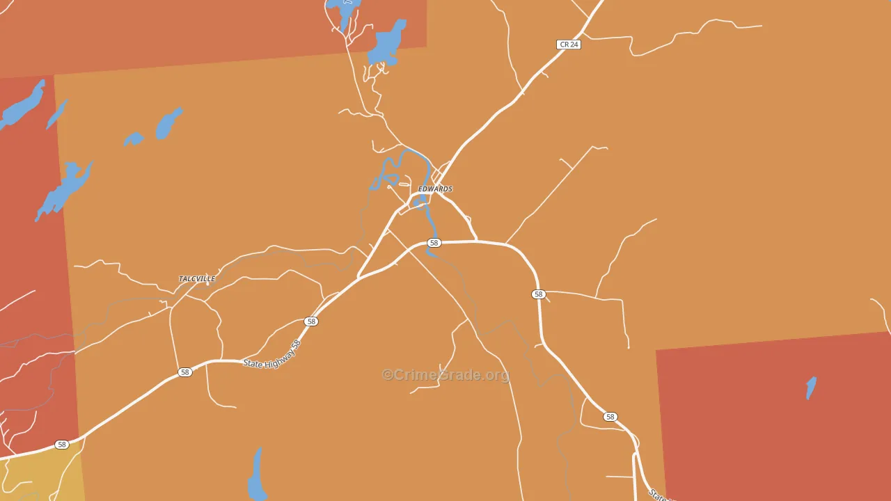 Edwards, NY Map of Burglary Rates