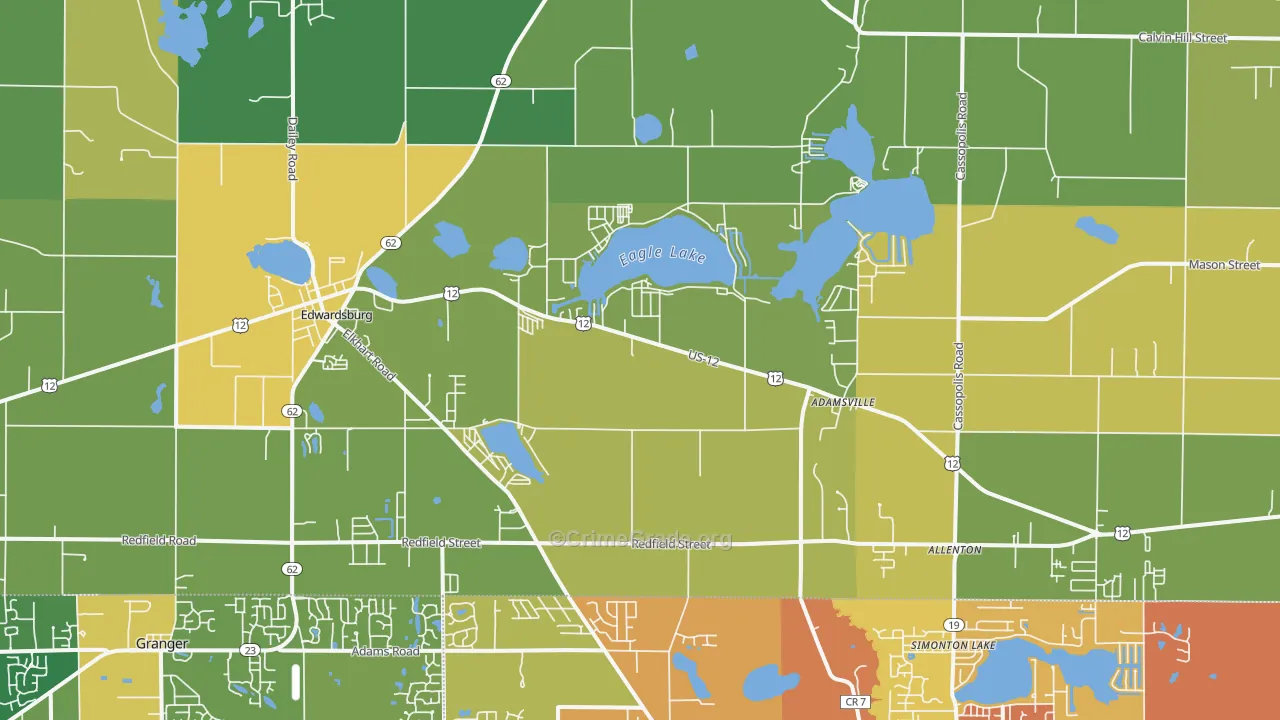 Edwardsburg, MI Map of Burglary Rates