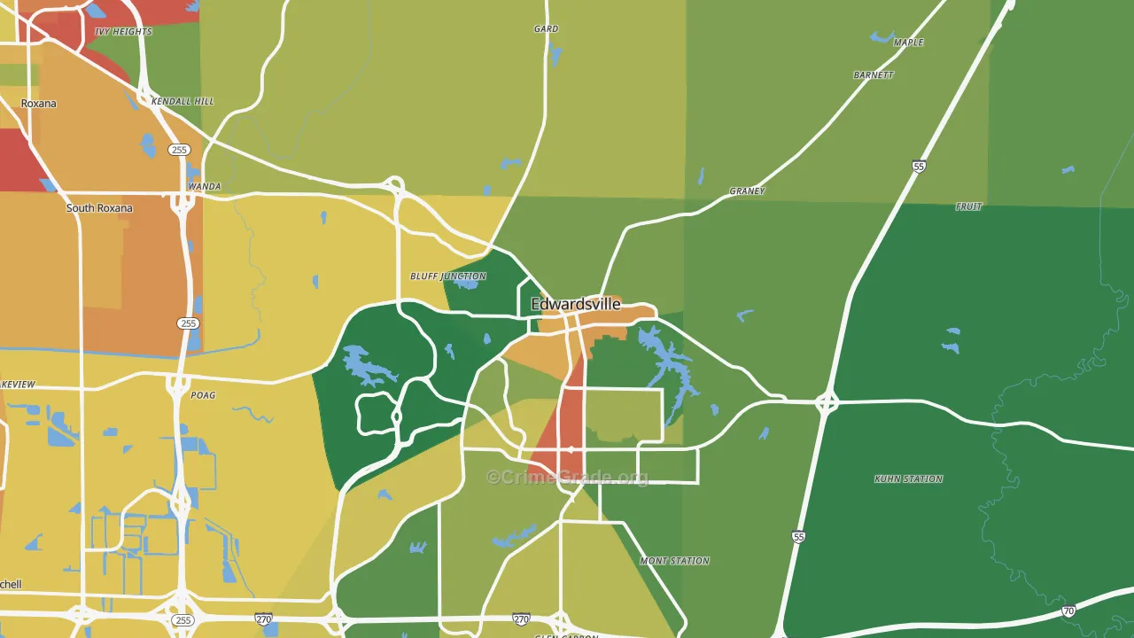 Edwardsville, IL Map of Burglary Rates