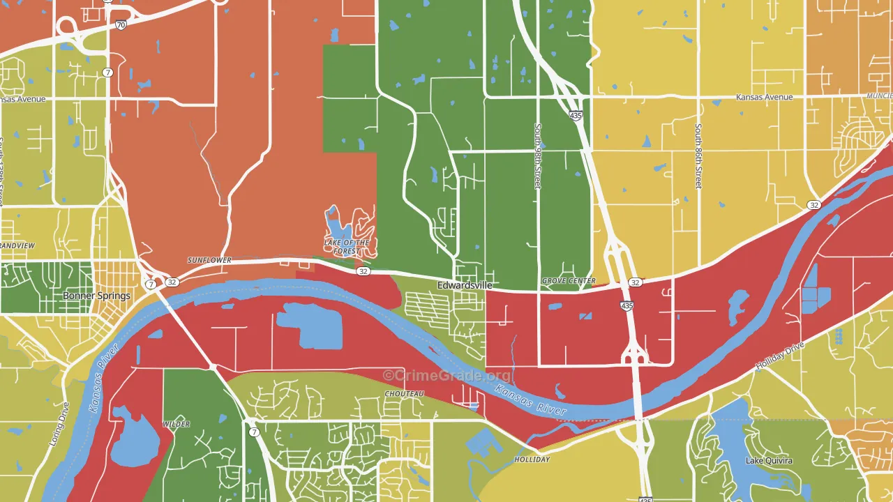 Edwardsville, KS Map of Burglary Rates