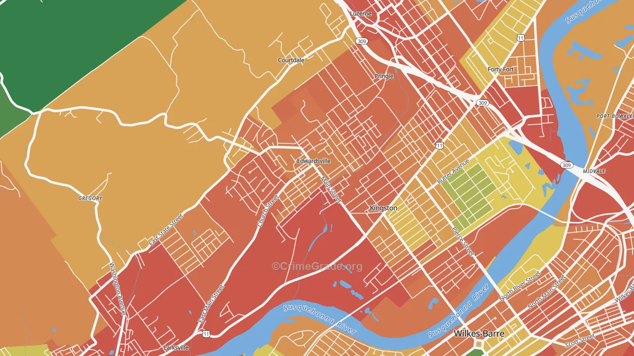 Edwardsville, PA Map of Burglary Rates