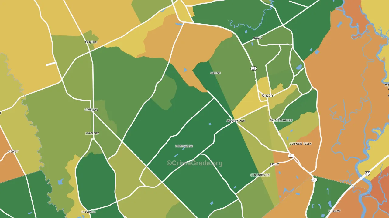 Effingham County, GA Map of Burglary Rates