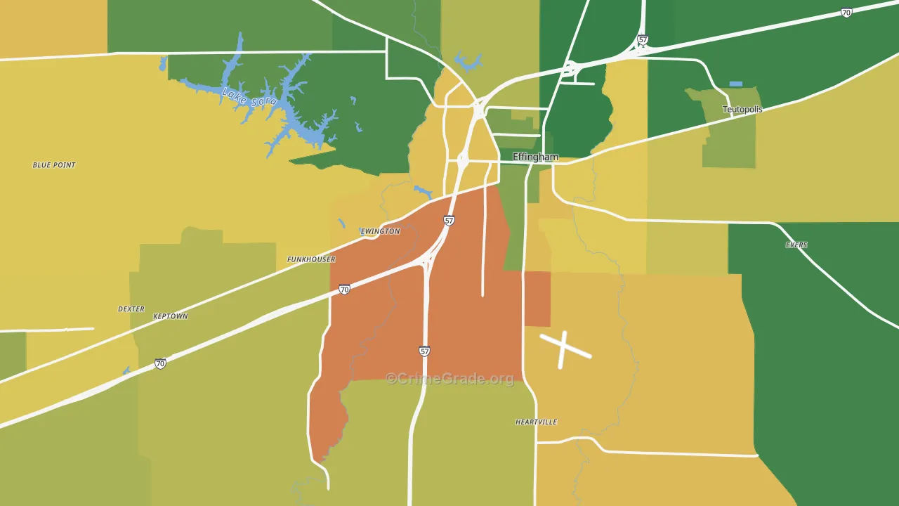 Effingham County, IL Map of Burglary Rates