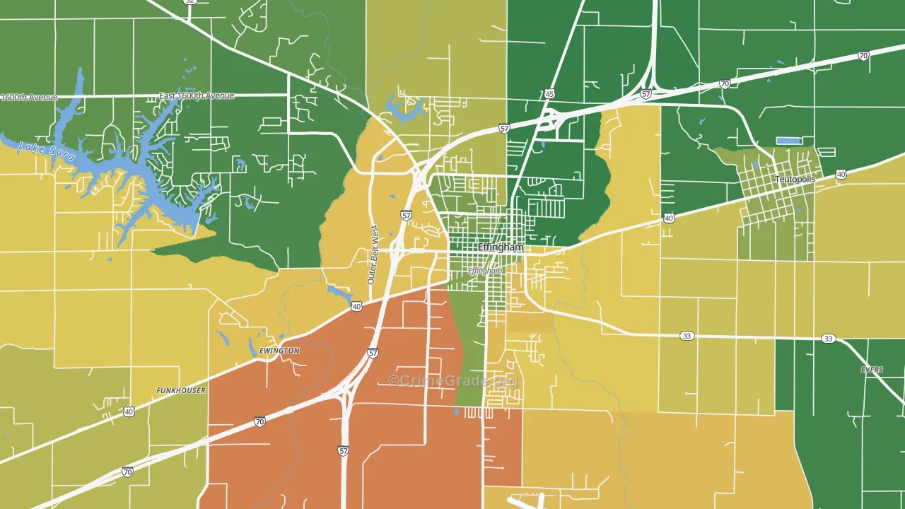 Effingham, IL Map of Burglary Rates