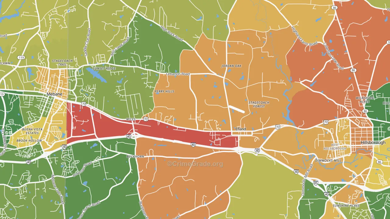Efland, NC Map of Burglary Rates
