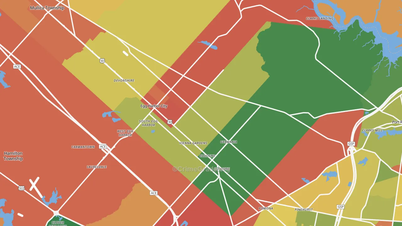 Egg Harbor City, NJ Map of Burglary Rates