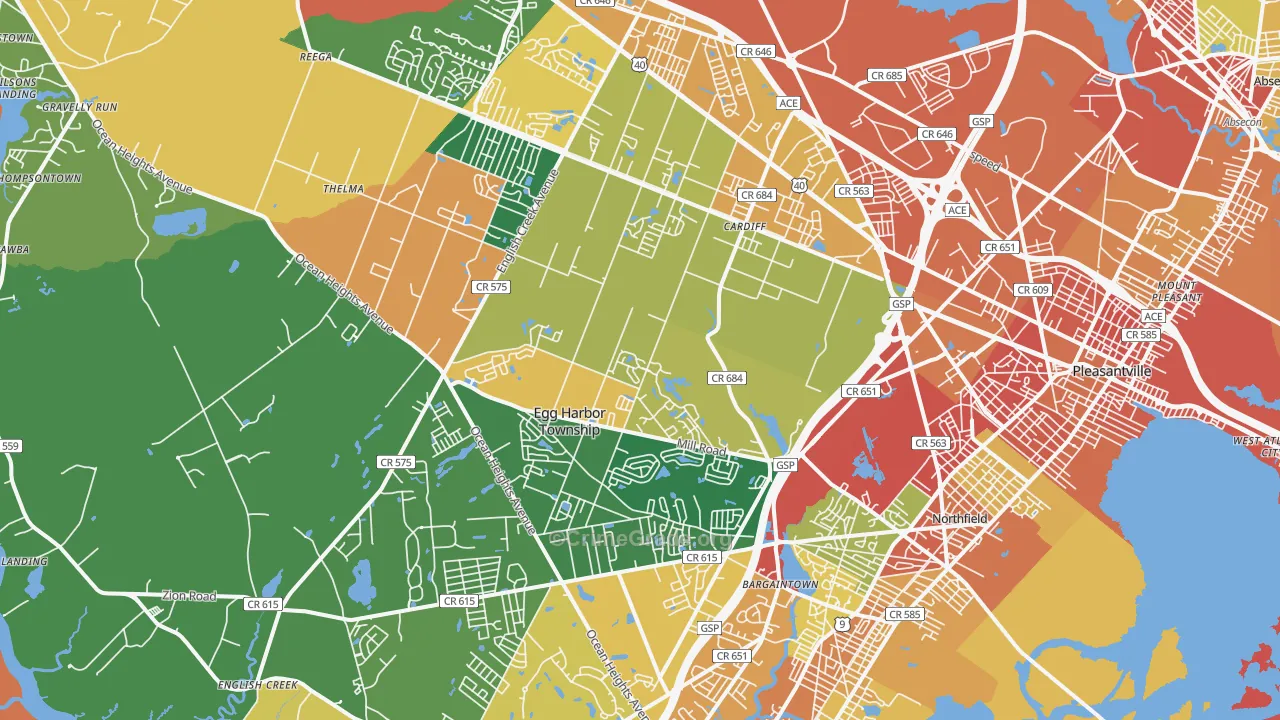 Egg Harbor Township, NJ Map of Burglary Rates