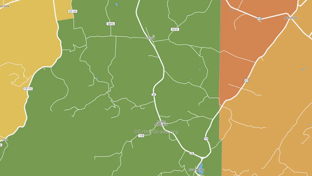 Eglon, WV Map of Burglary Rates