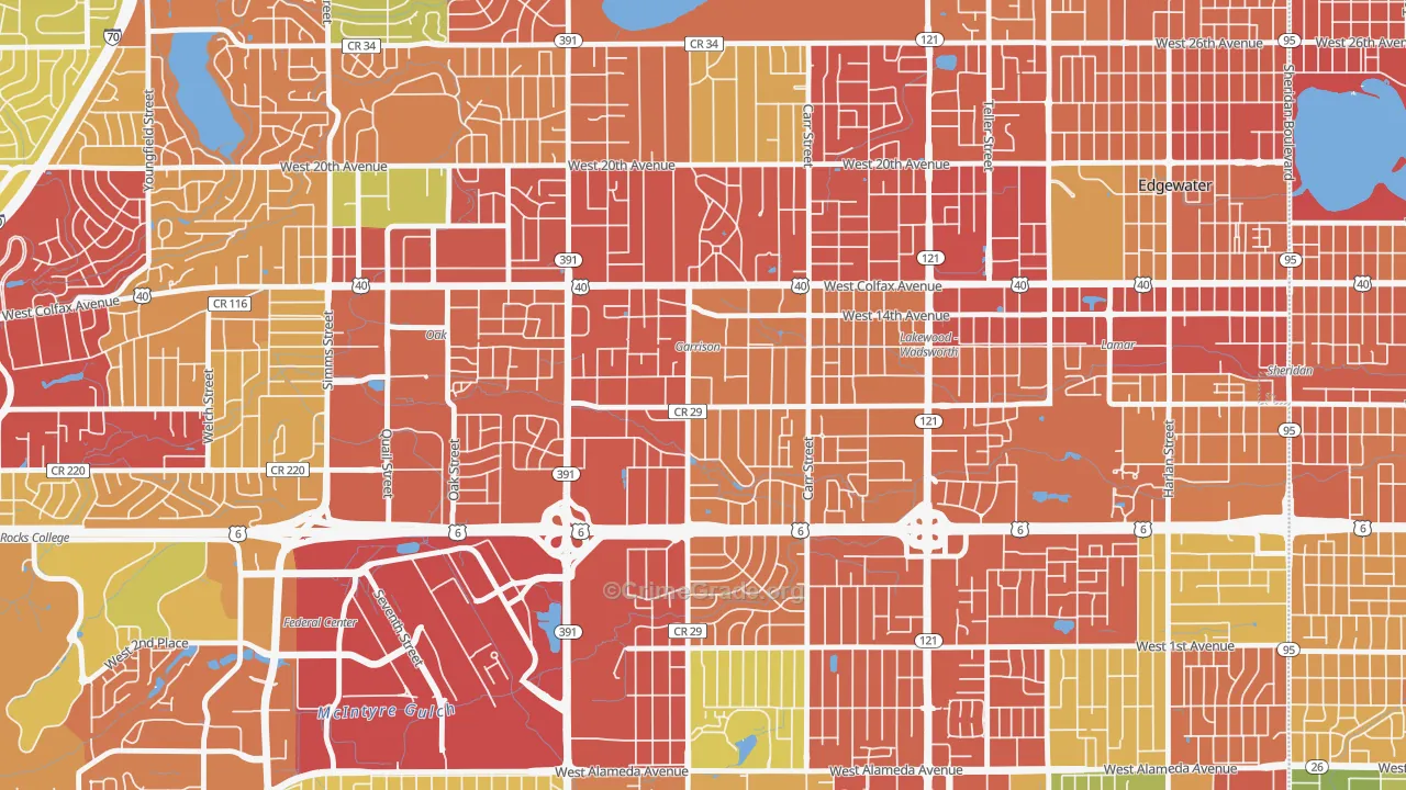 Eiber, Lakewood, CO Map of Burglary Rates