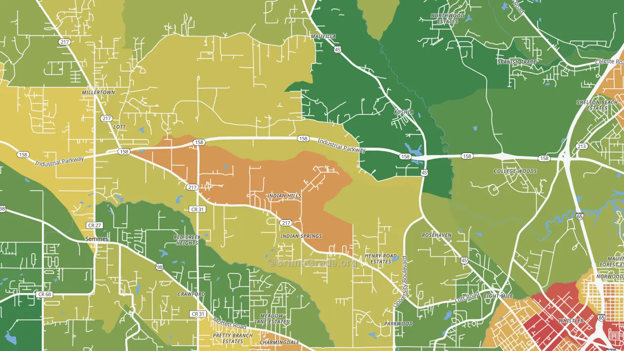 Eight Mile, AL Map of Burglary Rates