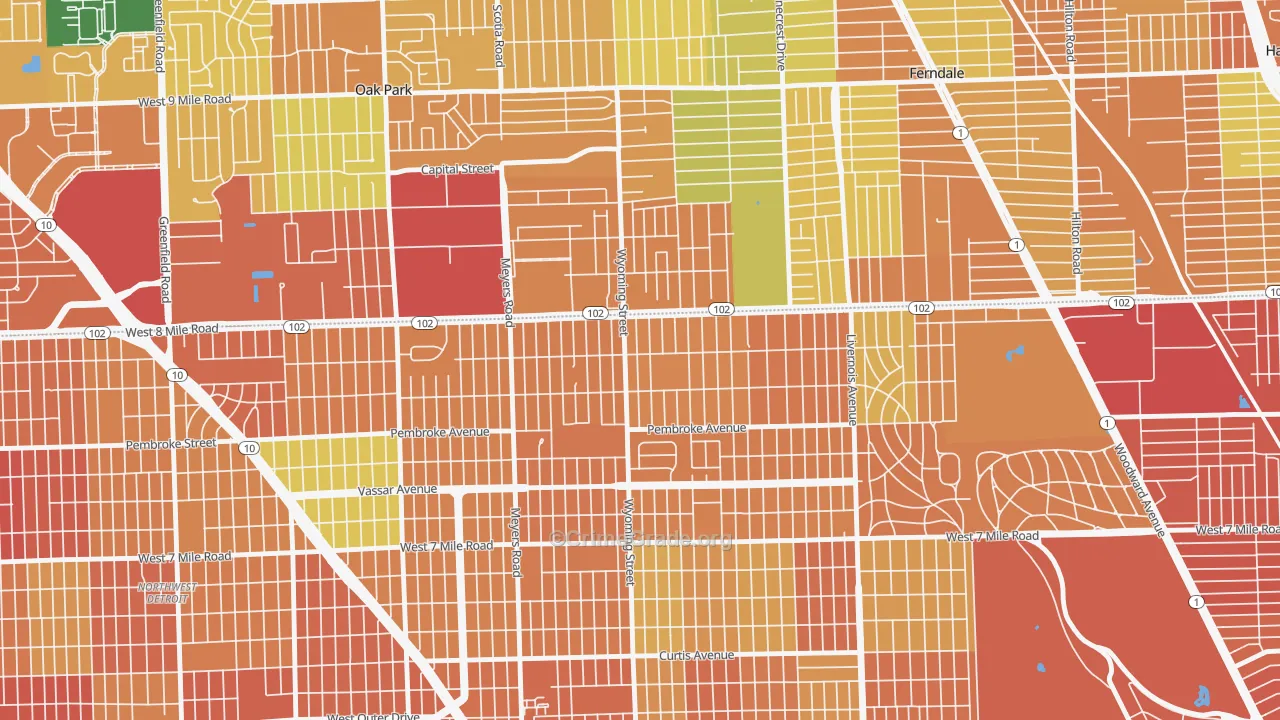 Eight Mile Wyoming, Detroit, MI Map of Burglary Rates