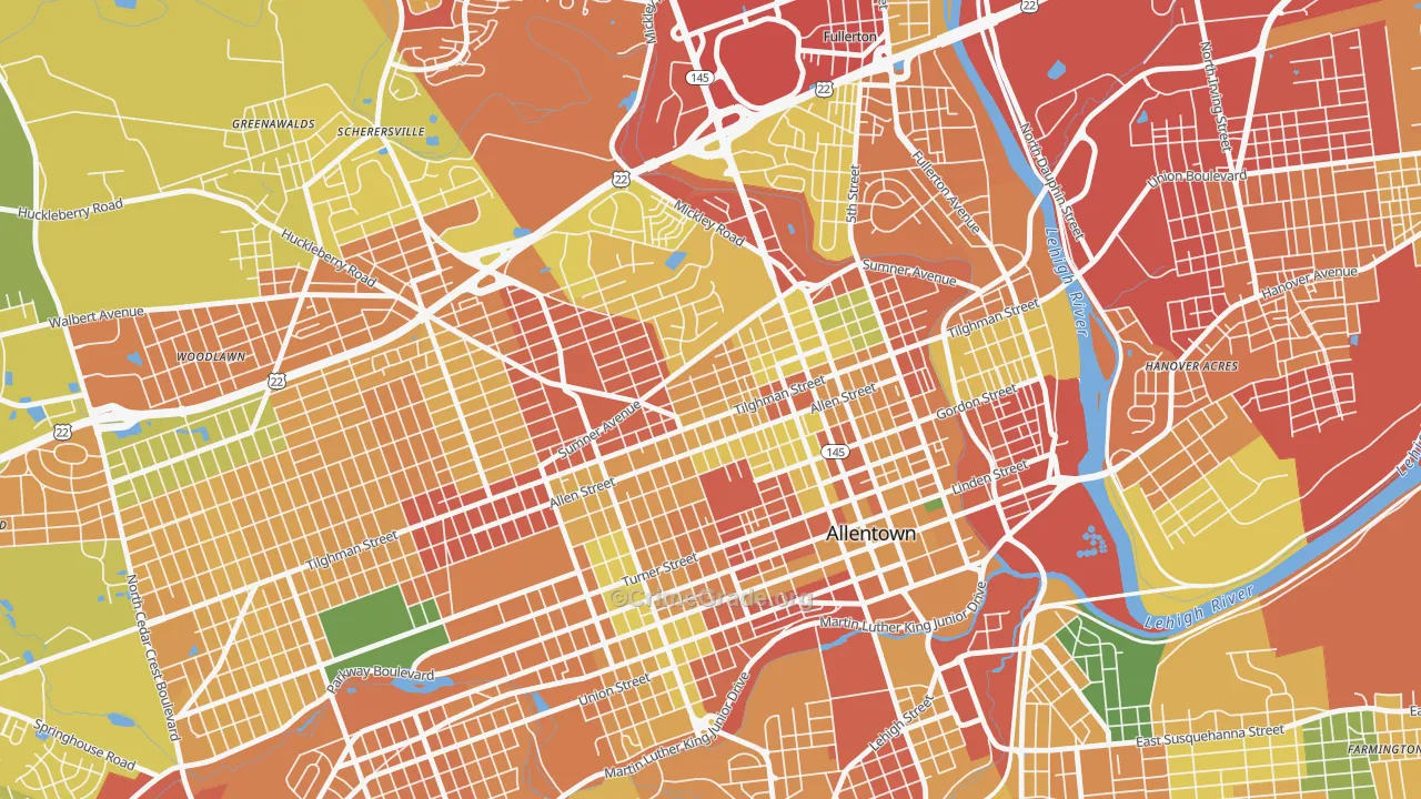 Eighth Ward, Allentown, PA Map of Burglary Rates