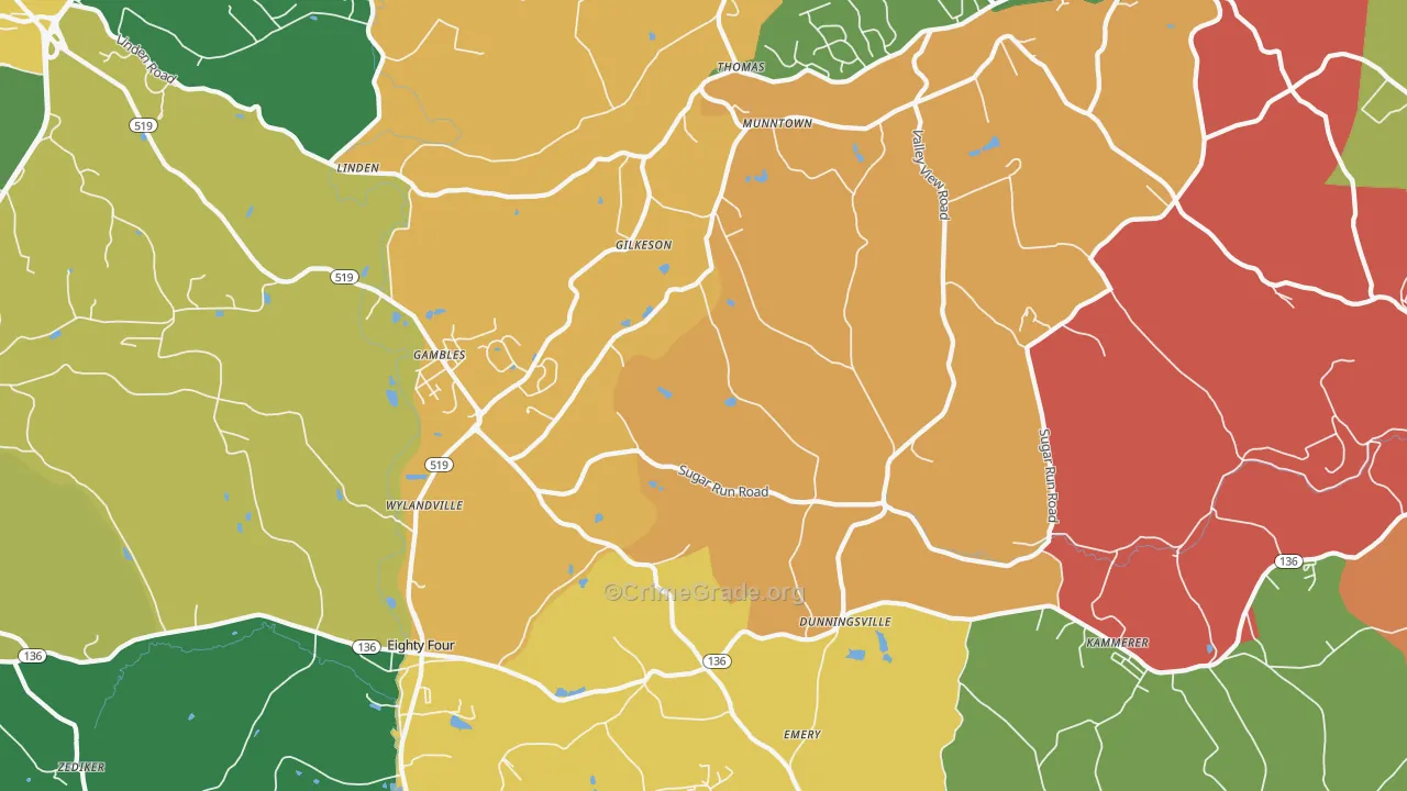 Eighty Four, PA Map of Burglary Rates