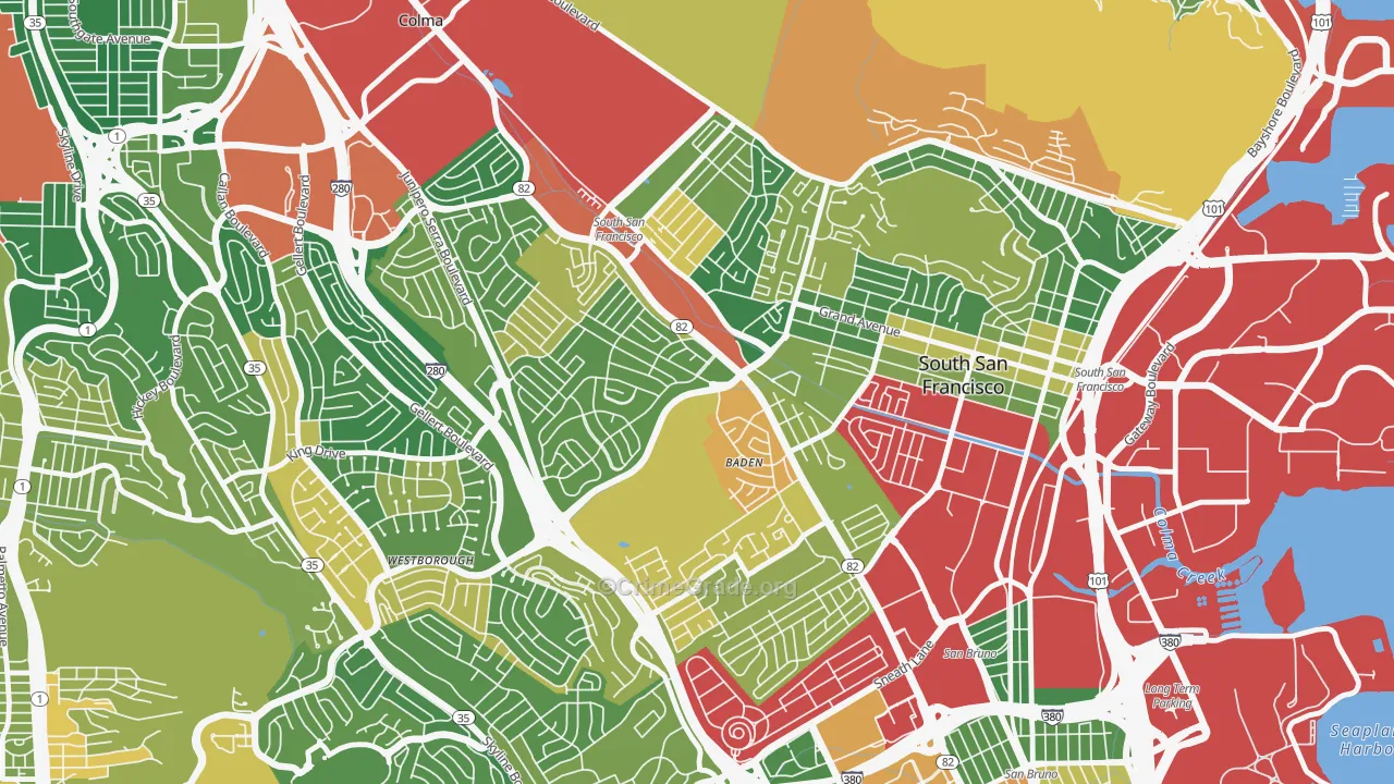 El Camino, South San Francisco, CA Map of Burglary Rates