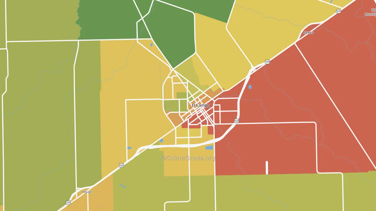 El Campo, TX Map of Burglary Rates