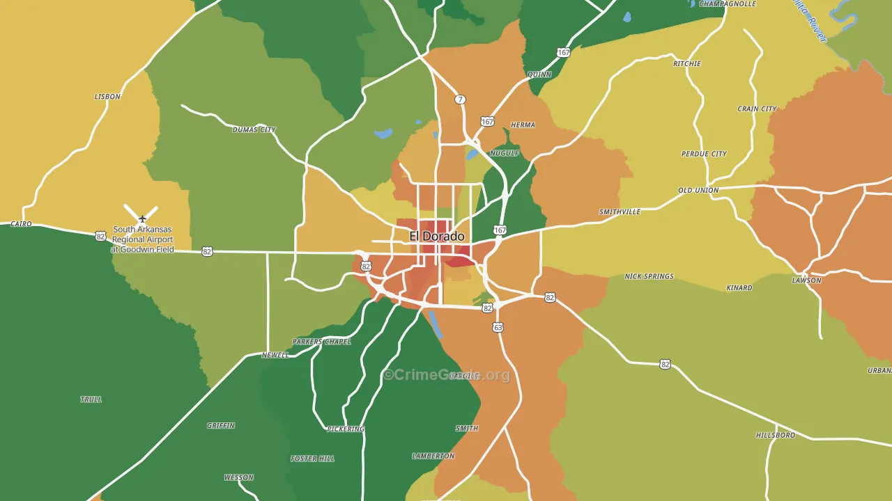 El Dorado, AR Map of Burglary Rates