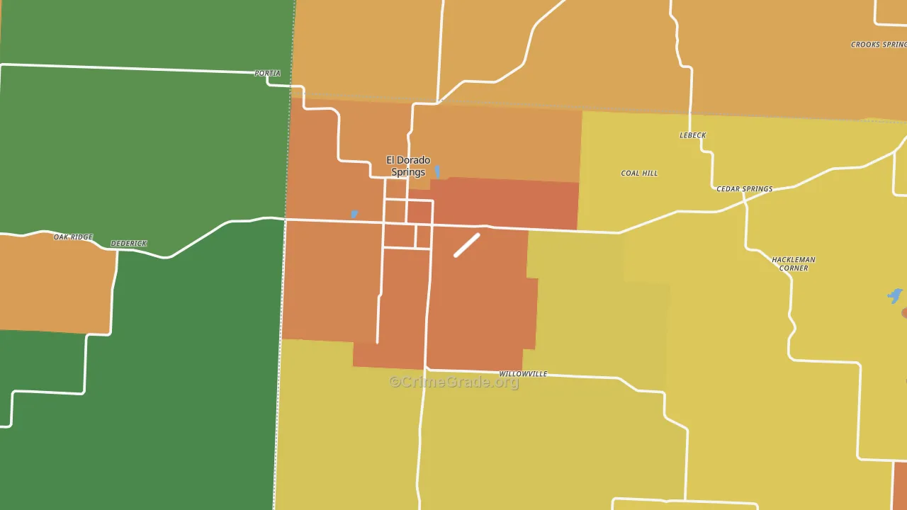 El Dorado Springs, MO Map of Burglary Rates