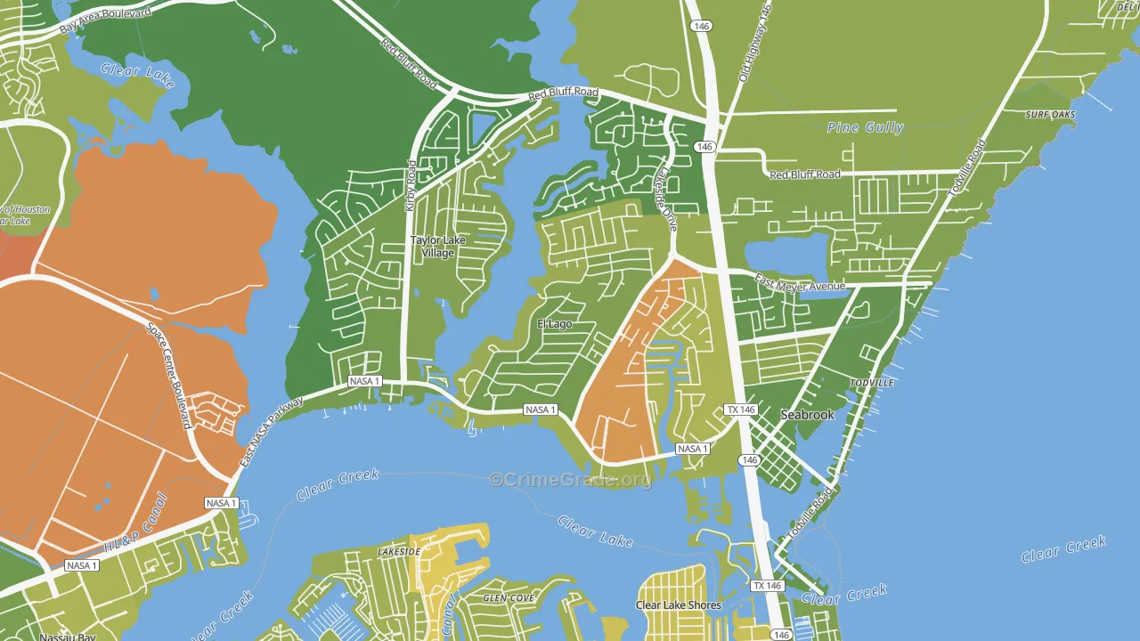 El Lago, TX Map of Burglary Rates