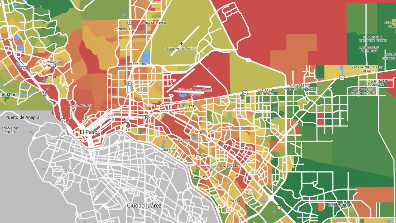 El Paso County, TX Map of Burglary Rates