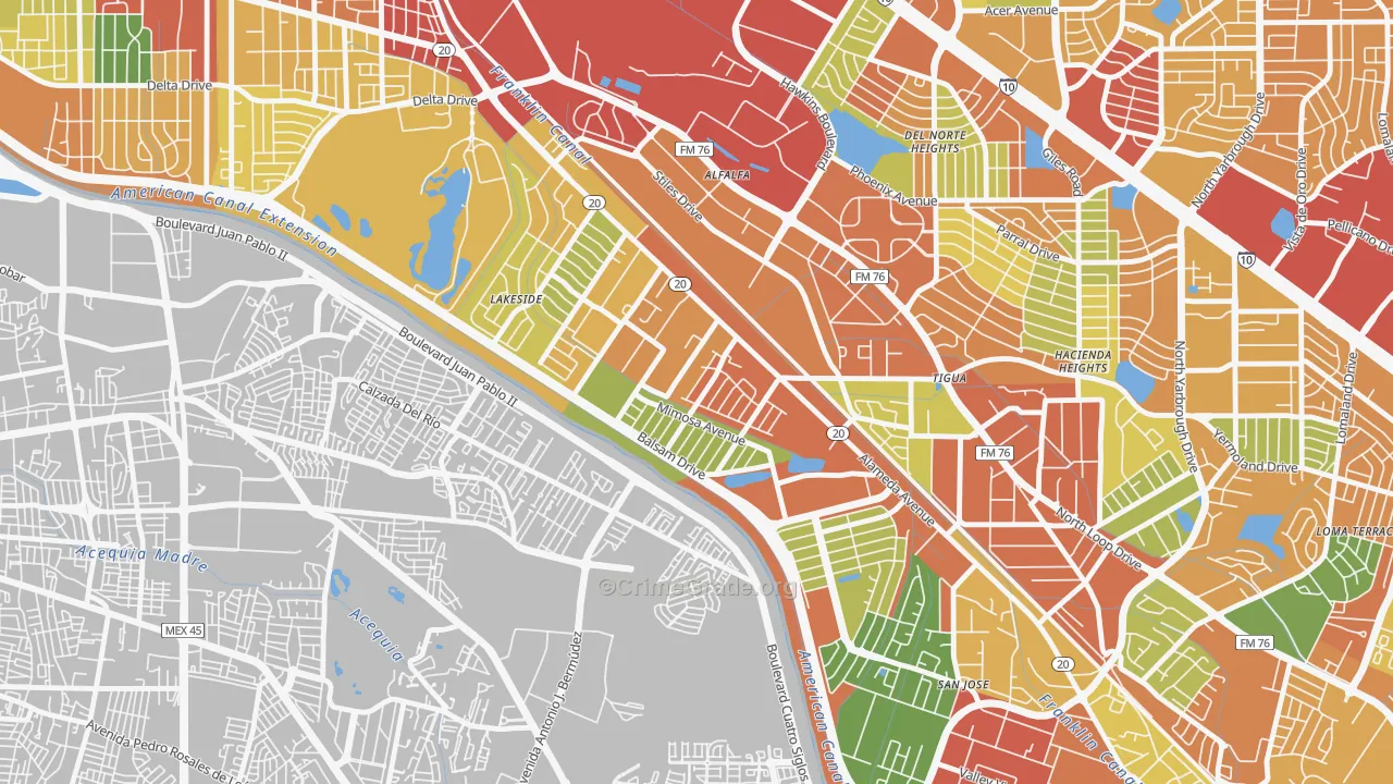 El Paso Lower Valley, El Paso, TX Map of Burglary Rates