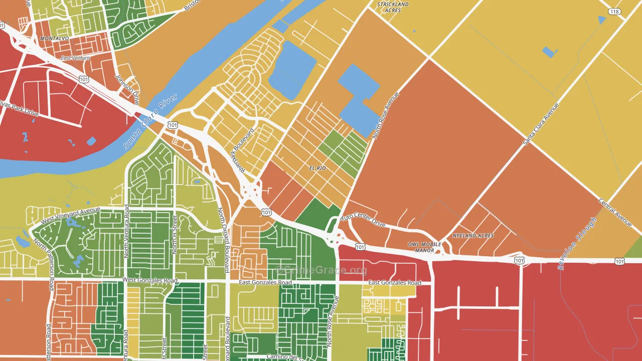 El Rio, Oxnard, CA Map of Burglary Rates