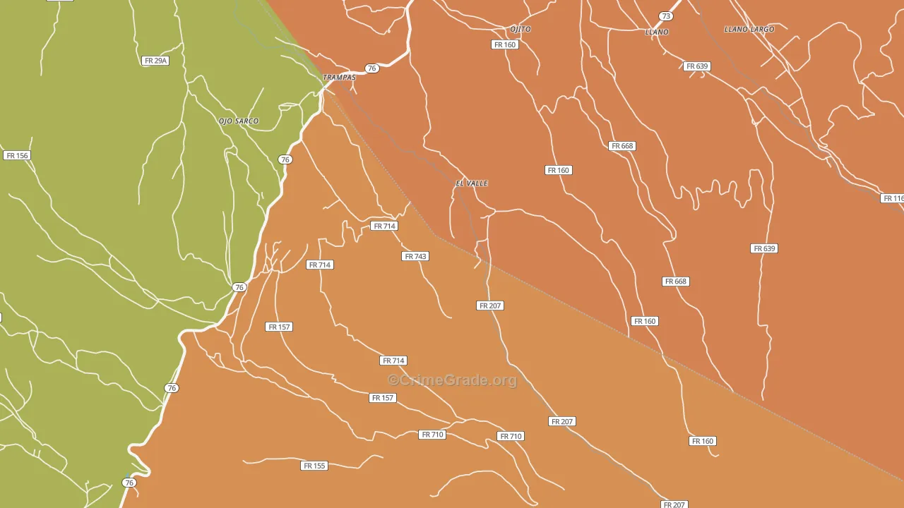 El Valle, NM Map of Burglary Rates