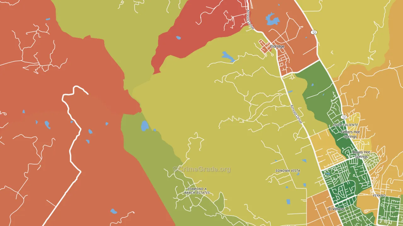 El Verano, CA Map of Burglary Rates