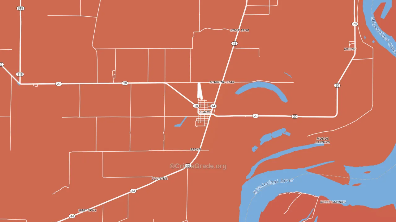 Elaine, AR Map of Burglary Rates