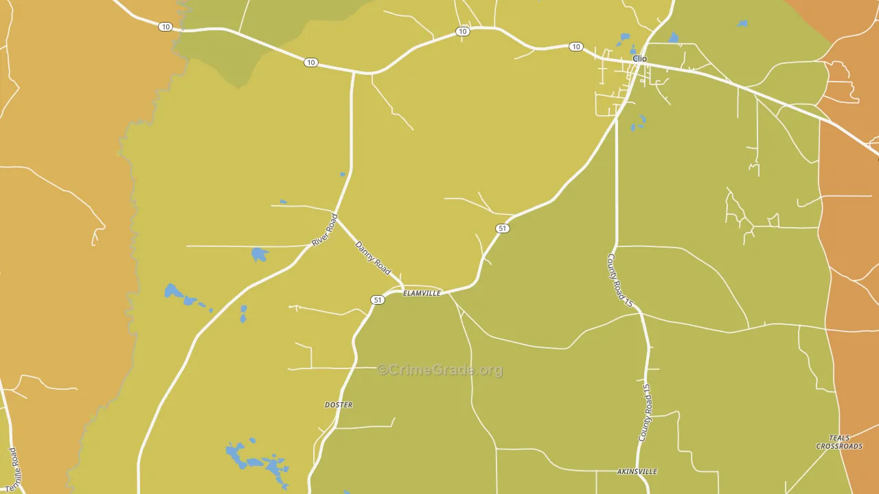 Elamville, AL Map of Burglary Rates