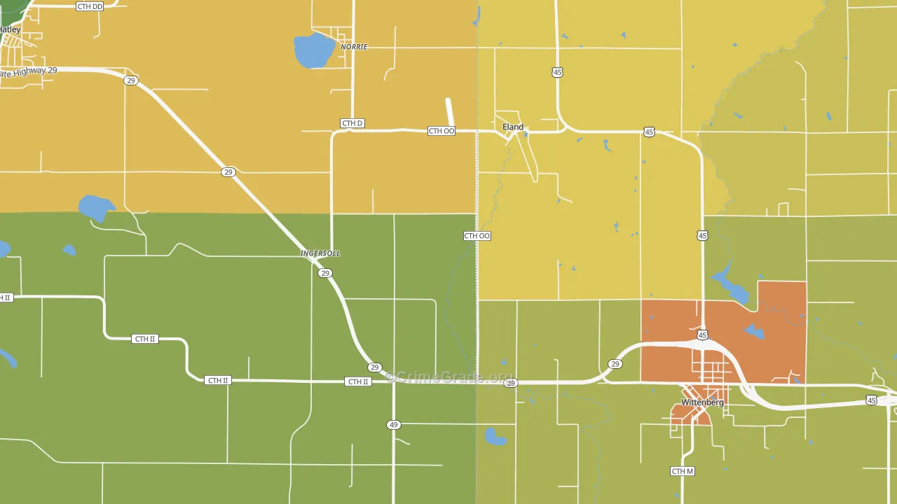 Eland, WI Map of Burglary Rates