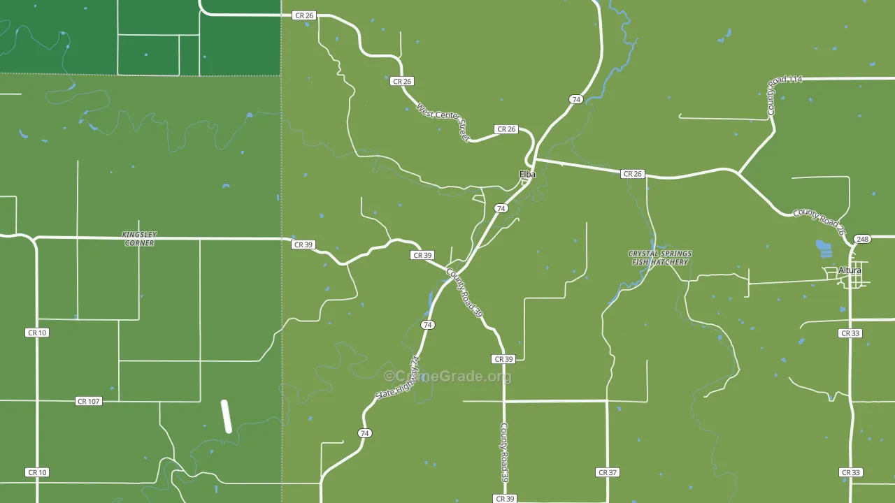 Elba, MN Map of Burglary Rates