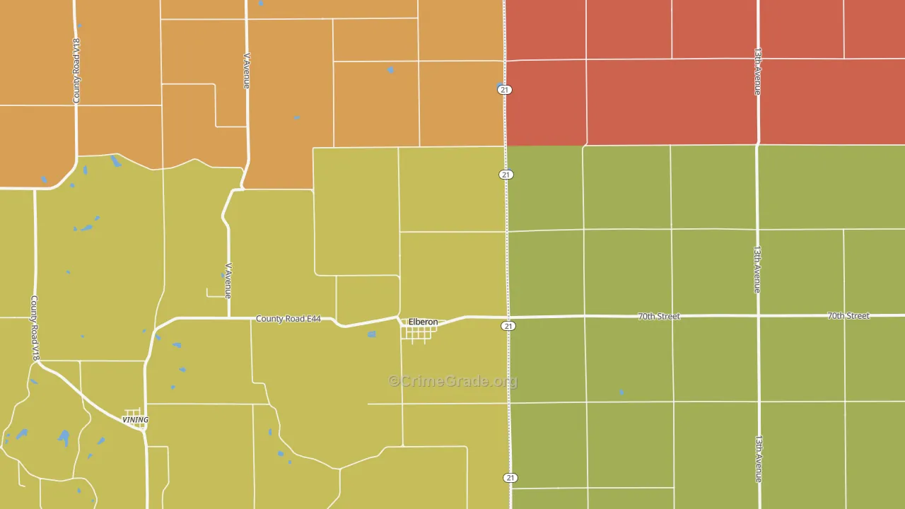 Elberon, IA Map of Burglary Rates