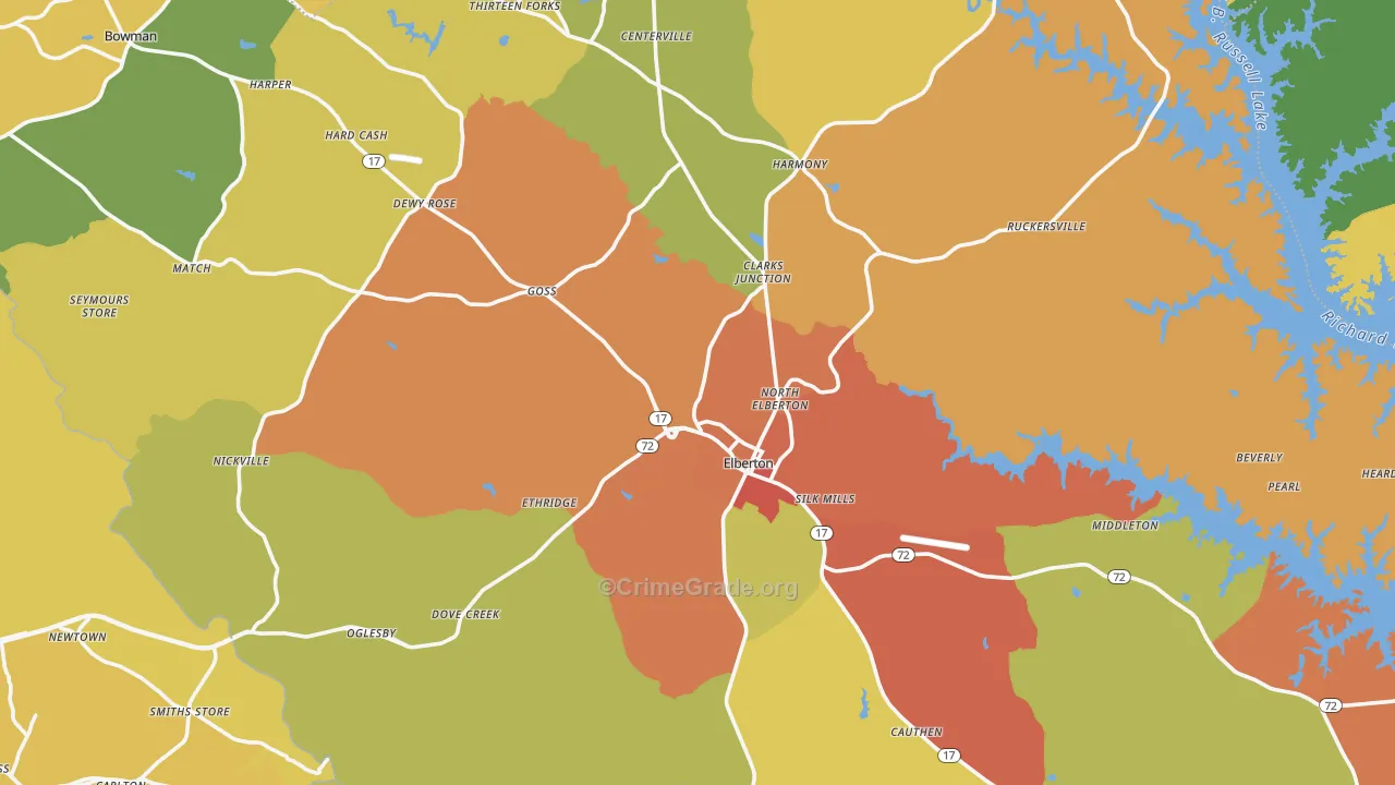 Elbert County, GA Map of Burglary Rates