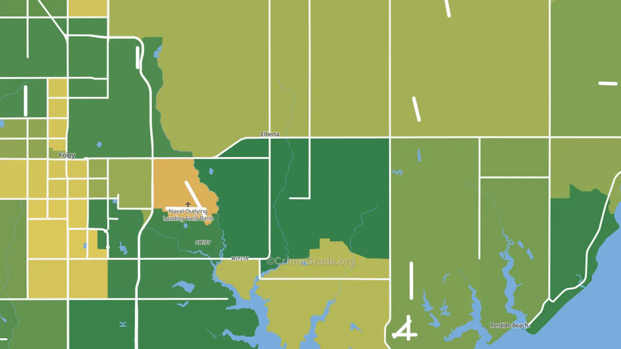 Elberta, AL Map of Burglary Rates