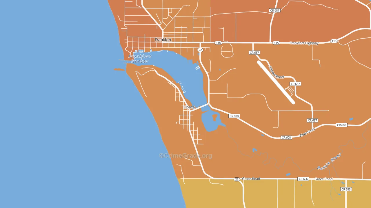 Elberta, MI Map of Burglary Rates