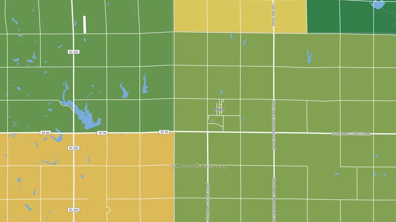 Elbing, KS Map of Burglary Rates
