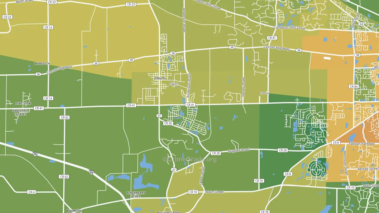 Elburn, IL Map of Burglary Rates
