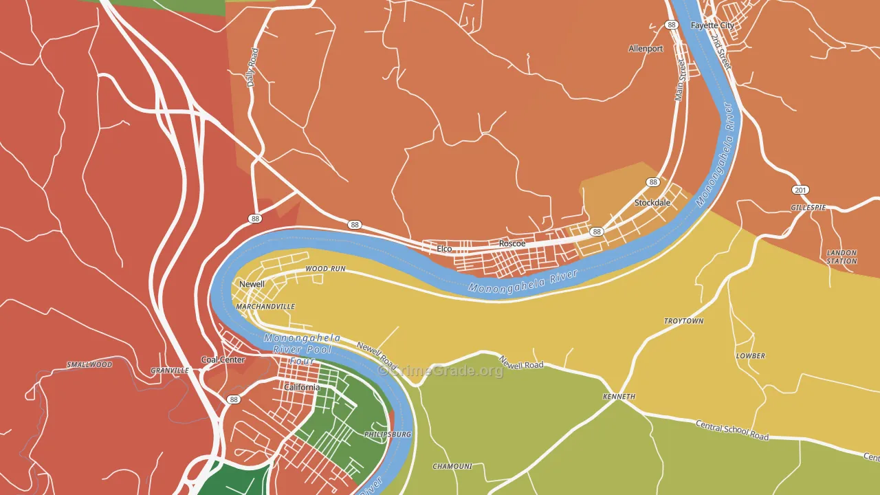 Elco, PA Map of Burglary Rates