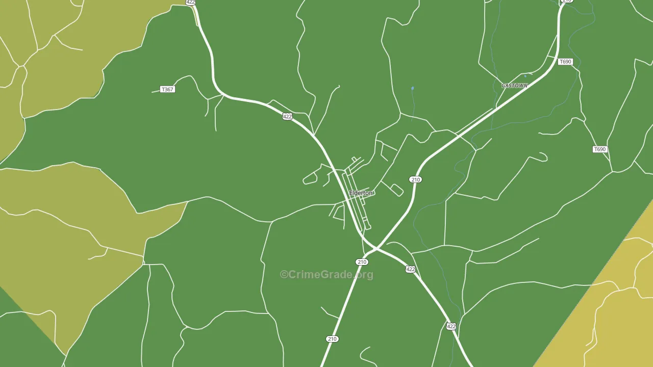 Elderton, PA Map of Burglary Rates