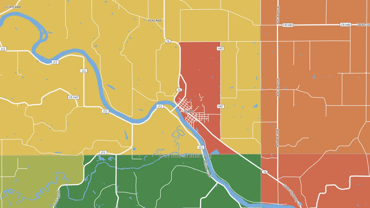 Eldon, IA Map of Burglary Rates