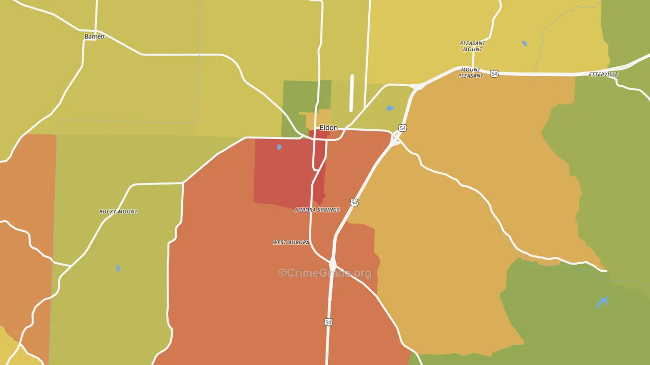 Eldon, MO Map of Burglary Rates